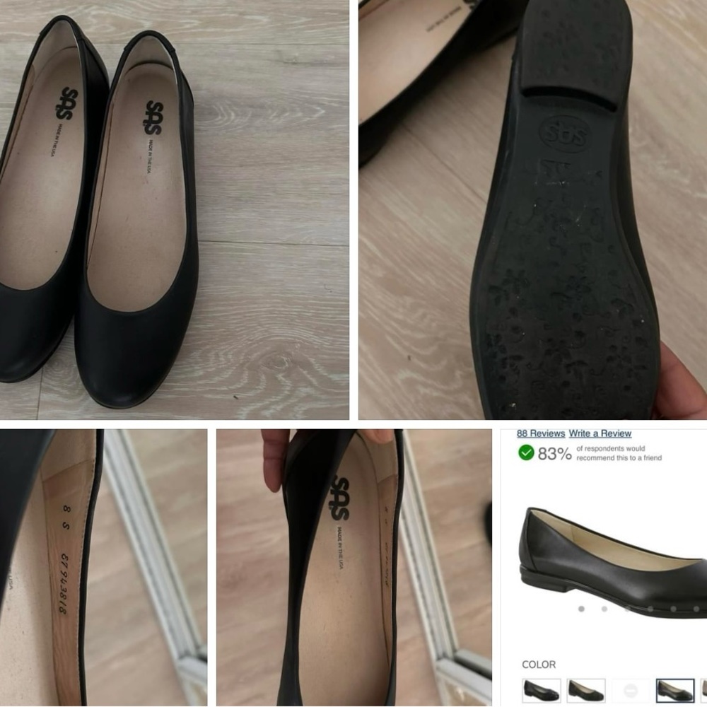 SAS flats, black leather size 8 S